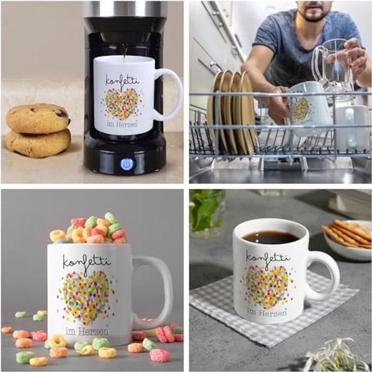speecheese Tasse Konfetti im Herzen Karneval Geschenk Kaffeebecher – Bild 5