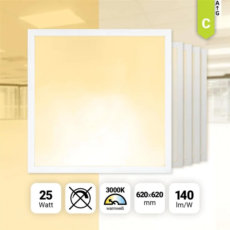 5x LED Panel 62x62cm Warmweiß 3000K 25W LED Deckenleuchte LED Rasterleuchte 140lm BLe2.0 – Bild 2