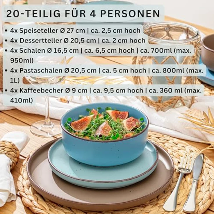 Sänger Bombay Meeresboden Kombiservice, 20-teiliges Geschirr-Set aus kratzfestem Stein, Mehrfarbig, rund, Ø 27 cm – Bild 2