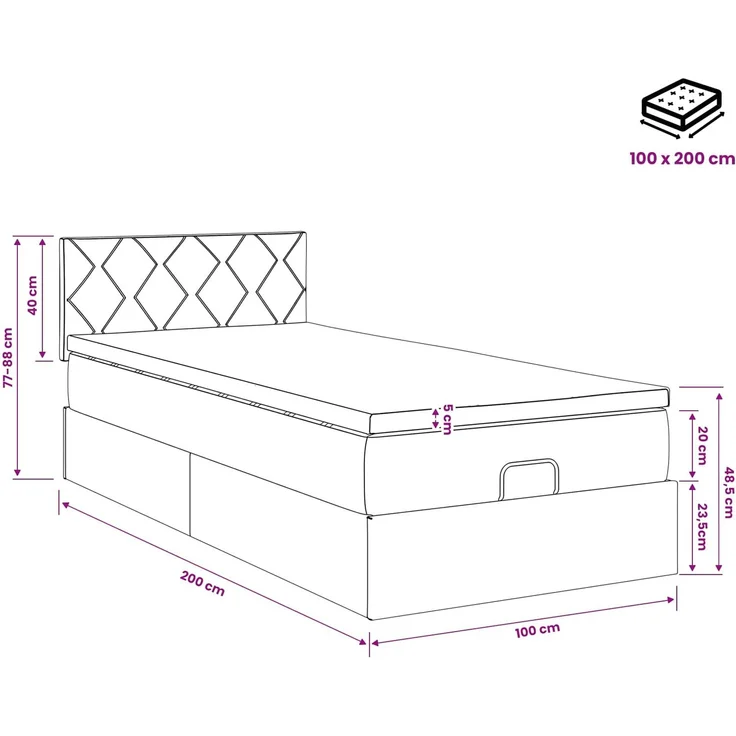 vidaXL Ottoman Bett mit Matratze mit Kopfteil Taupe 100 x 200 cm Stoff 3456389 – Bild 12