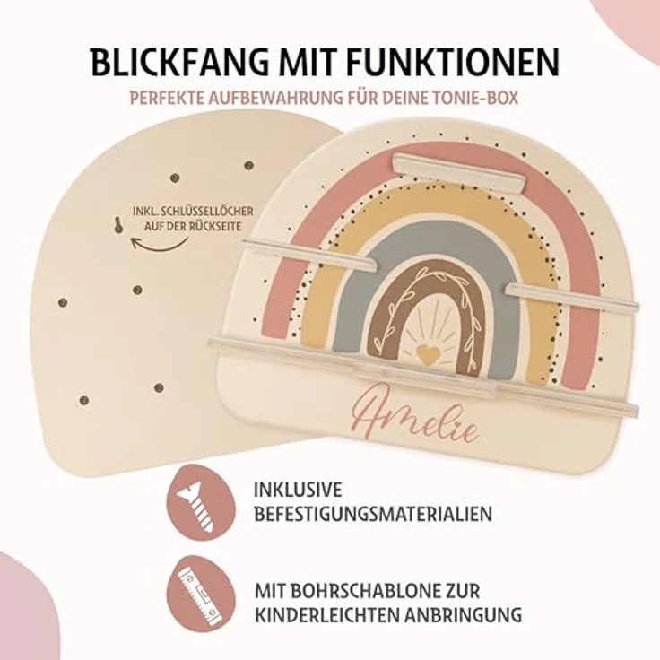 KIDSMOOD - Personalisiertes Tonie Regal für Kinderzimmer | Regenbogen Wand-Regal mit genügend Platz für Tonie-Hör-Figuren, Aussparung für Tonie-Musikbox & Kabelmanagement, Tonie Regal Mädchen & Jungen – Bild 7