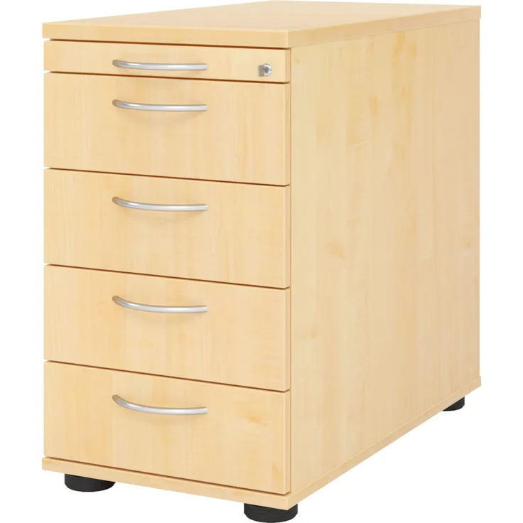 bümö Schreibtisch Schrank abschließbar, Schubladenschrank Holz in Ahorn, Container mit Schubladen - Schubladen Schrank Büro, Schreibtisch Container od. Schreibtisch Kommode mit Bogengriffe, SC50-3-3-BM
