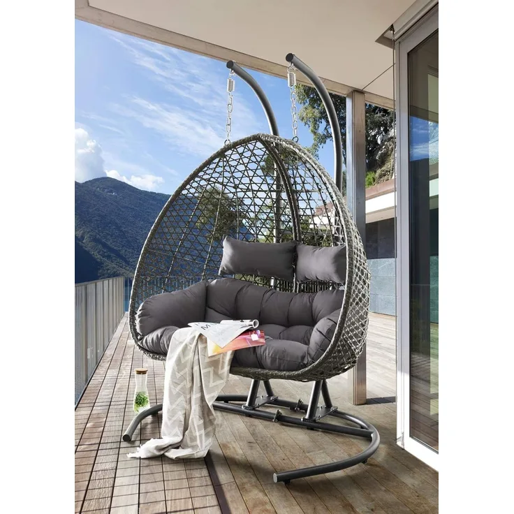 Destiny Hängesessel COCO DROP DOUBLE, Stahl, Polyrattan, mit Gestell, inkl. Auflagen