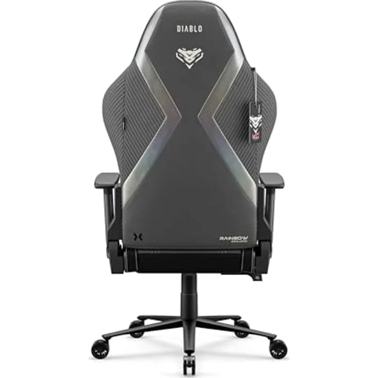 Diablo Gaming Stuhl ergonomisch Stoff Gaming Chair 140 kg belastbar Bürostuhl Gamer Stuhl mit 3D Armlehnen Lendenkissen Kopfkissen Wippfunktion Verstellbarer Rückenlehne Rainbow Grey – Bild 4