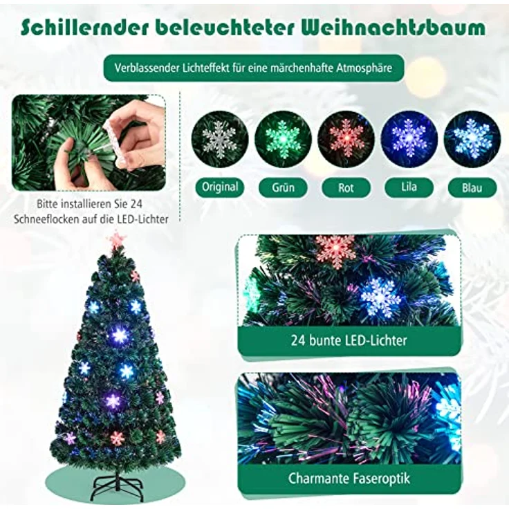 COSTWAY Künstlicher Weihnachtsbaum, mit 170 PVC Nadeln, 24 LEDs, Sternspitze – Bild 4
