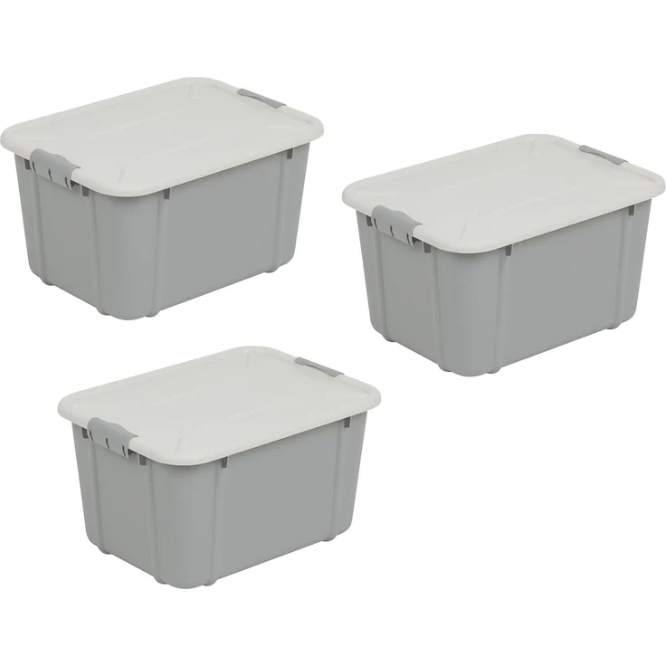 BranQ - Home essential Universeller Aufbewahrungsbehälter mit Deckel VELUR, 3er-Set, Grösse 16 l, BPA-frei Kunststoff PP, hellgrau