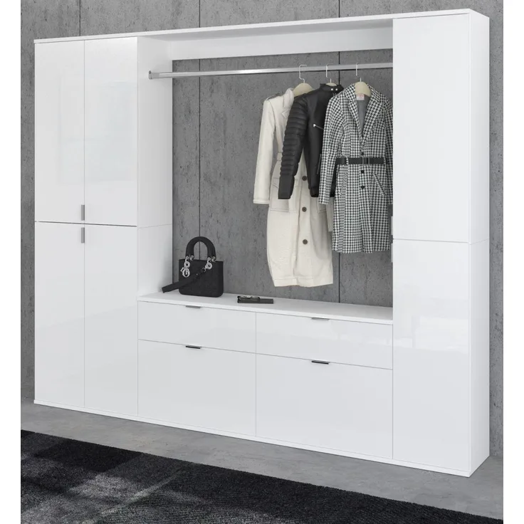 Garderobenschrank SystemX in weiß Hochglanz 212 x 193 cm