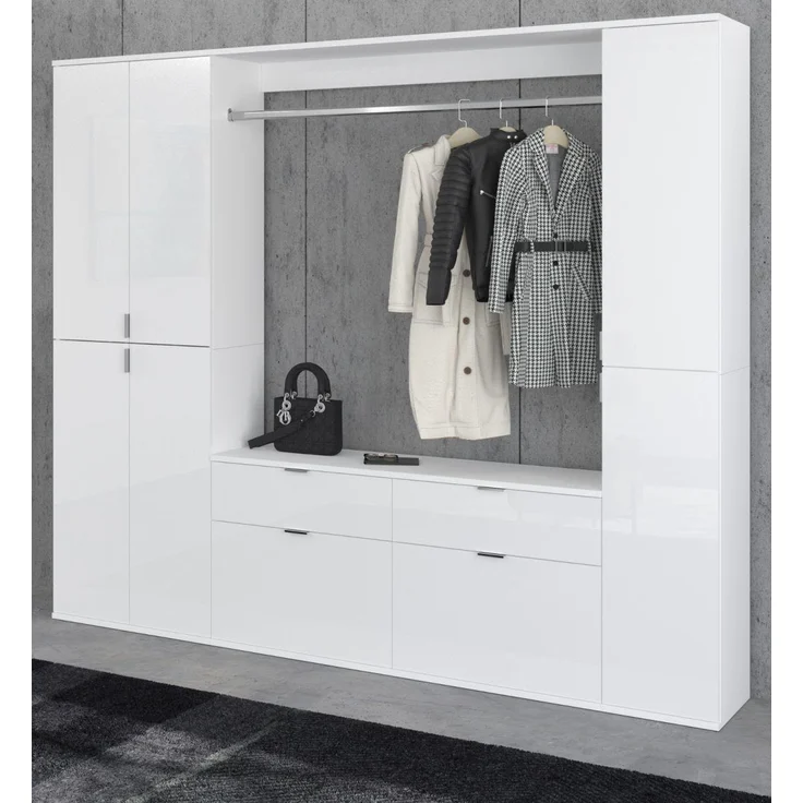Garderobenschrank SystemX in weiß Hochglanz 212 x 193 cm – Bild 1