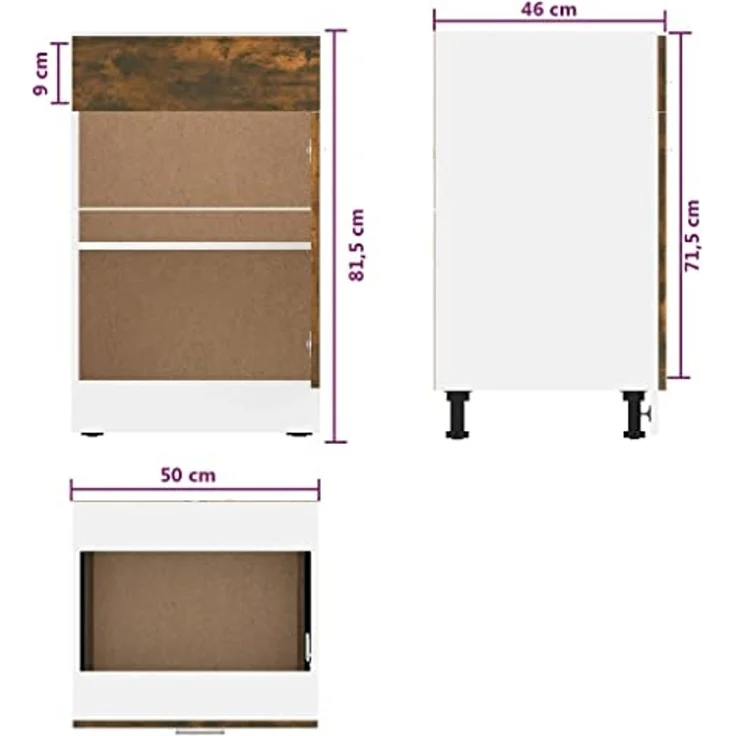 vidaXL Unterschrank, Küchenschrank mit Schublade 2 Fächern, Geschirrschrank für Küche, Küchenunterschrank Schrank Küchenmöbel, Räuchereiche – Bild 2