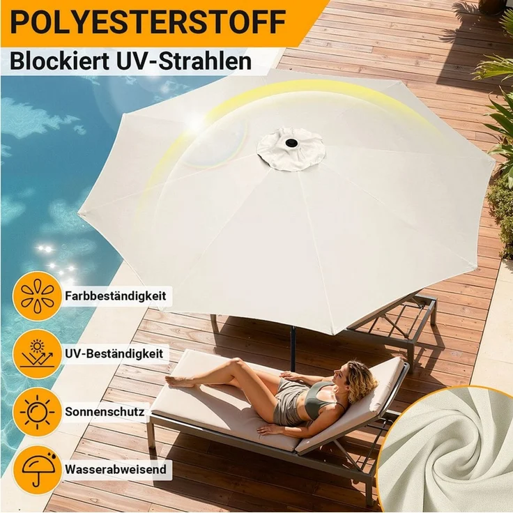 Clanmacy Sonnenschirm Sonnenschirm Ø350 cm Balkonschirm Gartenschirm UV50+ ohne Knick Beige, LxB: 350x350 cm, Stabiler knickbar/für Garten, Balkon, Terasse/Sonnenschutz – Bild 2