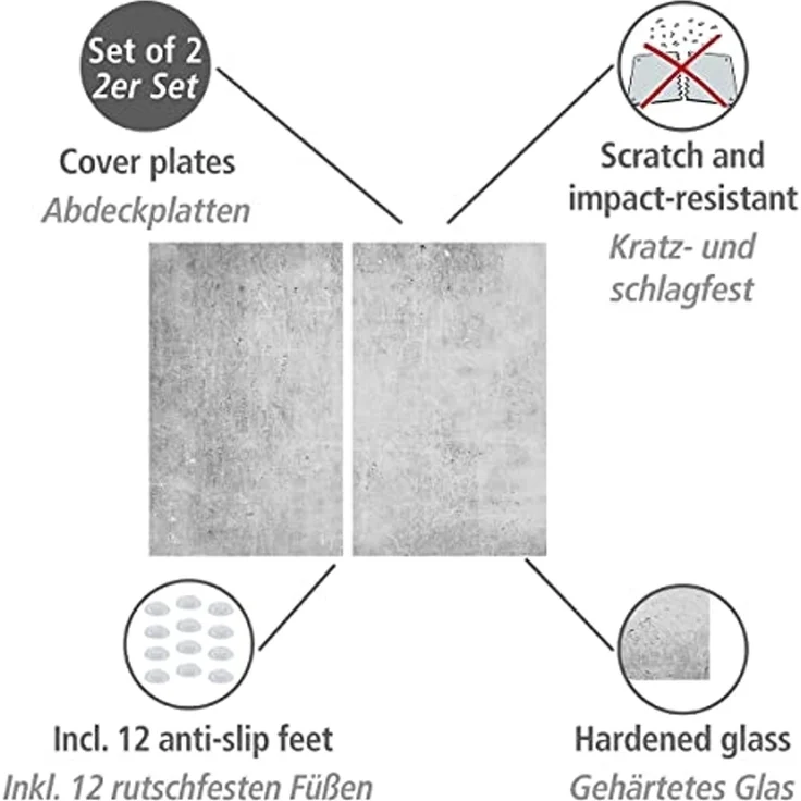 WENKO Herdabdeckplatten-Set BETON BHT 30x. 80x52 cm grau – Bild 2