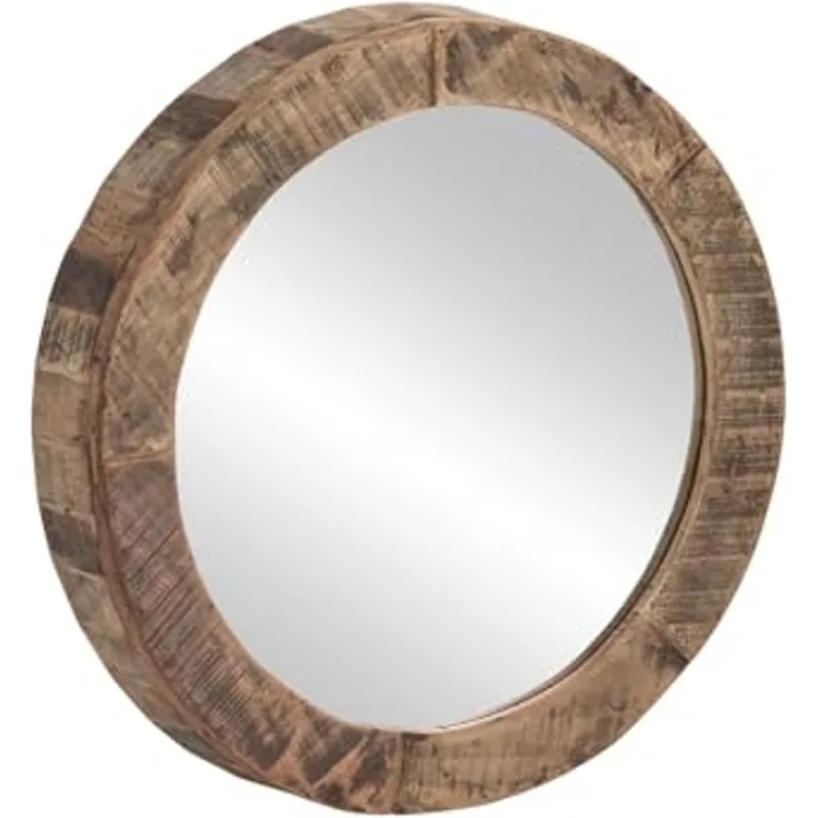 Rustikaler Wandspiegel rund 60x60 cm aus recyceltem Altholz – Stilvolles Unikat für Flur oder Bad - massivum