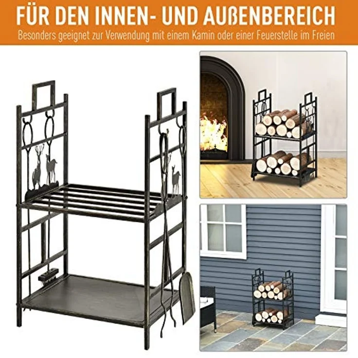 Outsunny Kaminholzregal Kaminholzständer mit Kaminbesteck – Bild 4