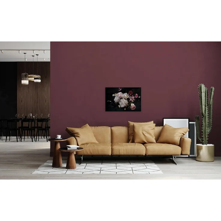 Blumen Leinwandbild Weiß Schwarz 90x60 DD120255 Wohnzimmer Wandbild Floral – Bild 1