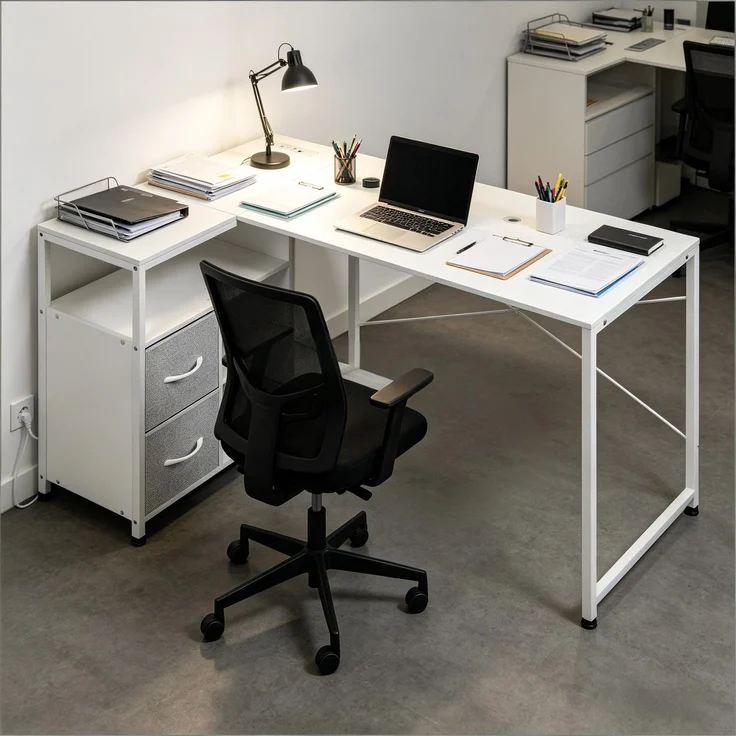 Ecke Schreibtisch,Bürotisch mit Stromanschluss,Umkehrbares Rechteck Design Bürotisch(nur mit Schreibtisch)--Weiß--80x120x76cm--YOUDENOVA – Bild 3
