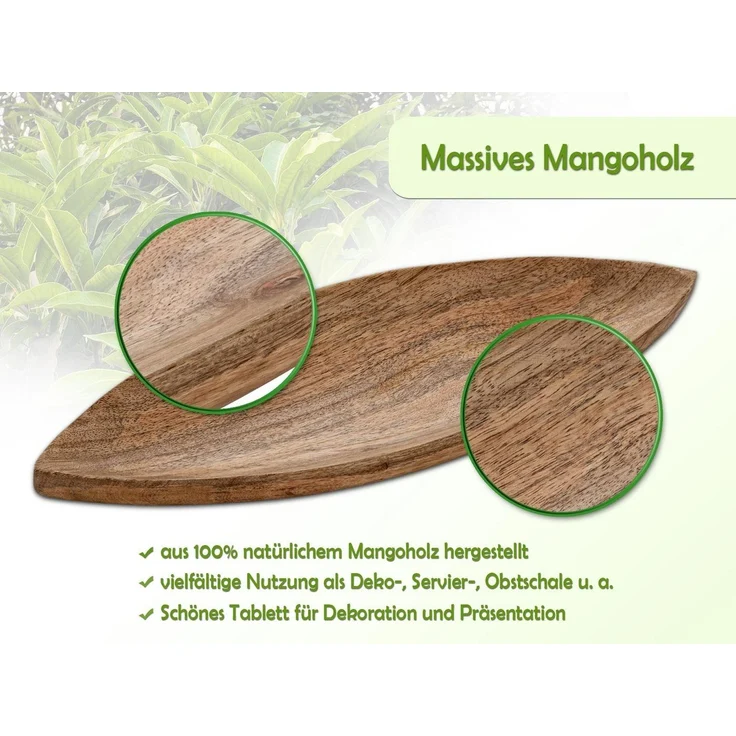 Amagohome Dekoschale Dekoschale B40xH3xT14cm Holzschale Boot schiffförmig Mangoholz massiv – Bild 3