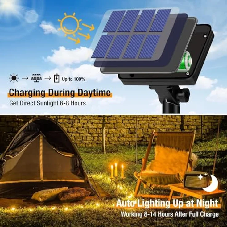 btfarm Solar Lichterkette Aussen, 2x15M 150 LED Solarlichterkette Außen Wetterfest 8 Modi IP65 Wasserdicht Kupferdraht Lichterkette Außen Solar Outdoor für Garten Terrasse Baum Hof Party (Warmweiß) – Bild 3