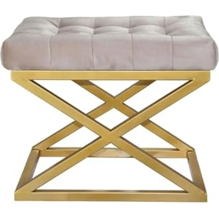 Atelier Del Sofa Stylish Pouffe with Metal Frame, 50 cm Width, 42 cm Height, 40 cm Depth | Soft Polyester Babyface Fabric in Gold & Cream | Perfect for Modern Living Spaces – Bild 1