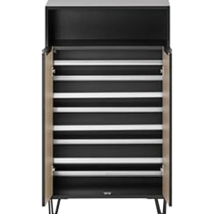 Schildmeyer Schuhschrank Hank, Holzwerkstoff, Schwarzmatt/Akustikpaneel Optik, 60,2 x 33,1 x 107,9 cm – Bild 5