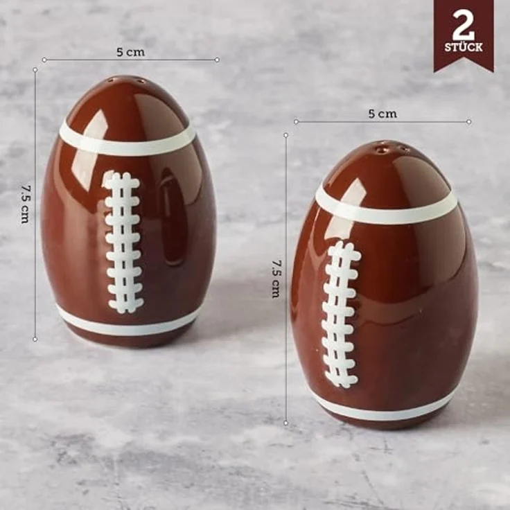 40YARDS Salz- / Pfefferstreuer American Football Salz- und Pfefferstreuer aus Keramik, (2-tlg), mit erhabener, fühlbarer Naht – Bild 5