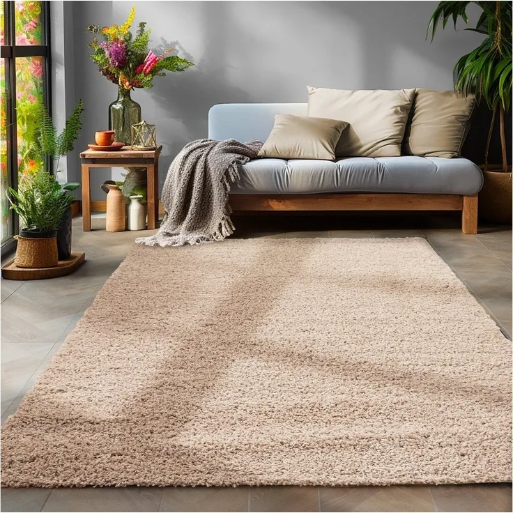 SIMPEX24 Teppich Unicolor - Einfarbig, Rund, Höhe: 30 mm, Einfarbig Shaggy Teppich Wohnzimmer Langflor Versch. Farben und Größen
