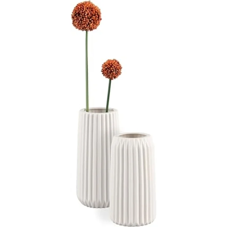 MIRRORS AND MORE 'Ruffle' Vase Keramik, weiß, Ø9x23 cm – Bild 3