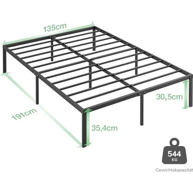 Novilla Bettgestell 135x190 cm, Metallbett mit Metall Lattenrosrt, Bettgestelle 30,5cm Höhe, Leichte Monrtaghe und Stauraum unter dem Bett, Schwarz – Bild 3