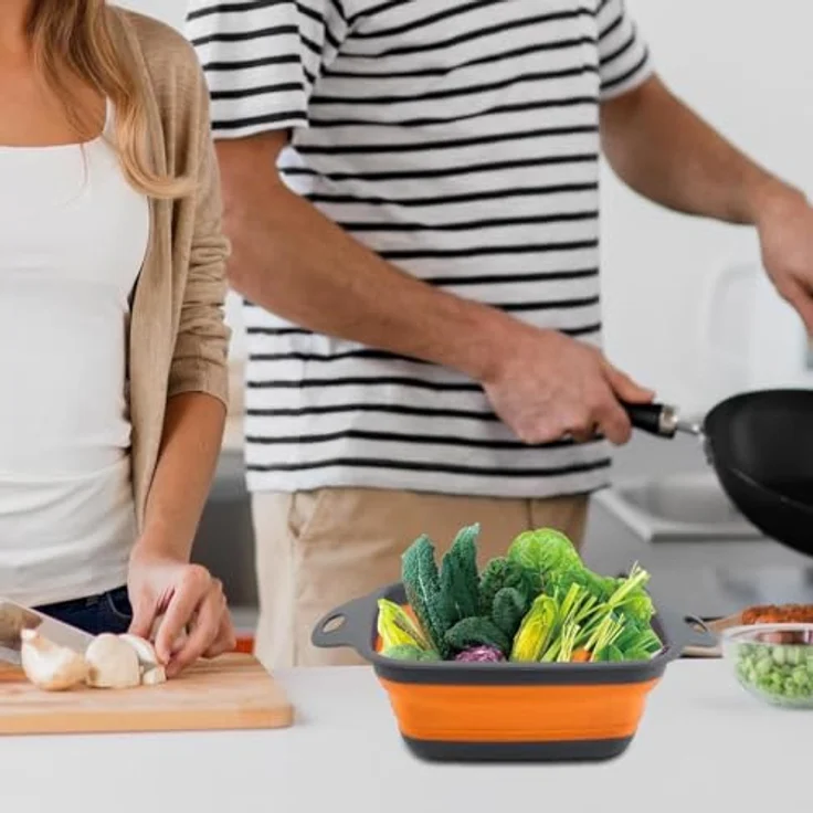 König Design Küchensieb Seiher 2er Set Faltbares Küchensieb Nudelsieb, Silikon / Kunststoff, (Set, 2-St, 2 Größen), Seiher Sieb, Küche Silikon Klappbar Abtropfsieb Nudelsieb – Bild 4