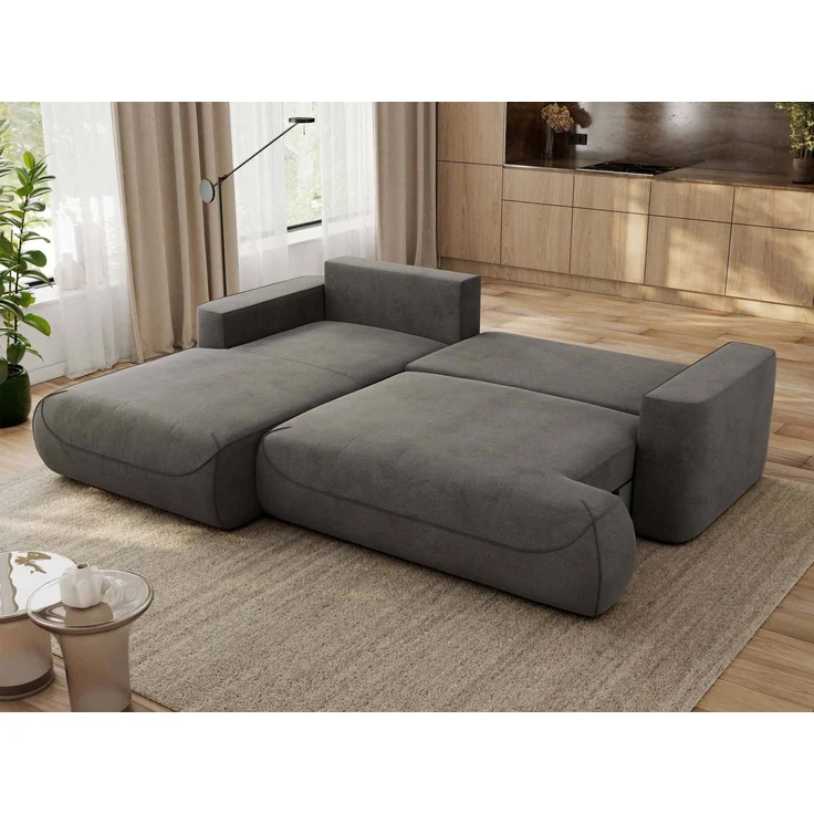 Ecksofa OVO mit schlaffunktion und bettkasten, Wellenfeder, lose Kissen, L-form 271x195 cm - Dunkelgrau Velvet - linke Seite – Bild 3