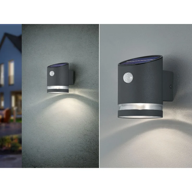 Reality Leuchten LED Solar Außenwandleuchte Salta R22231142, Kunststoff anthrazit, inkl. 3 Watt LED, Bewegungsmelder – Bild 1