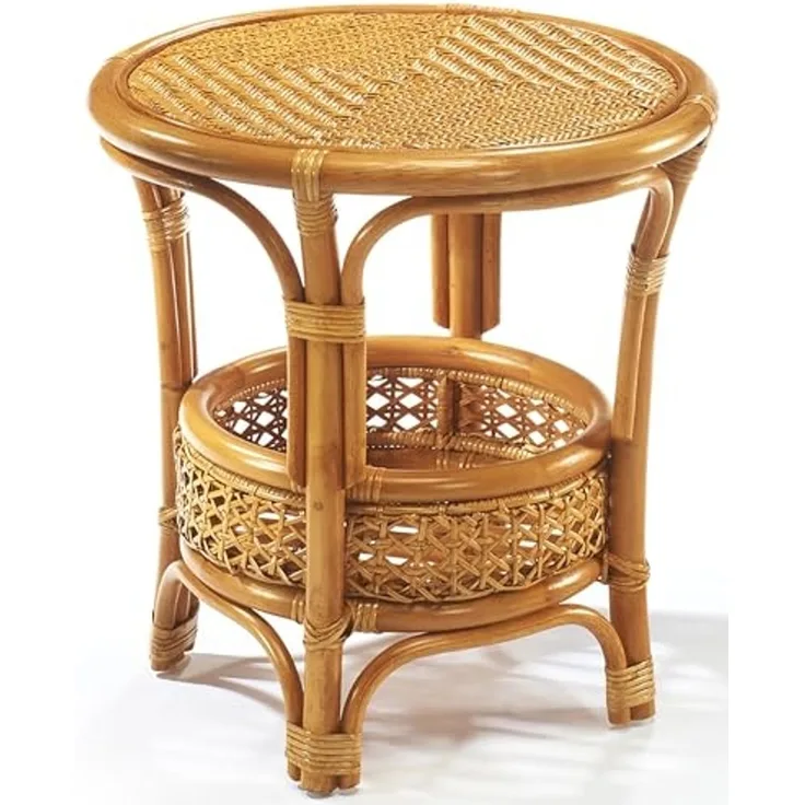 Kobolo Beistelltisch Tisch Ablagetisch NIMES aus Rattan (mit Ablagekorb, 1-St)