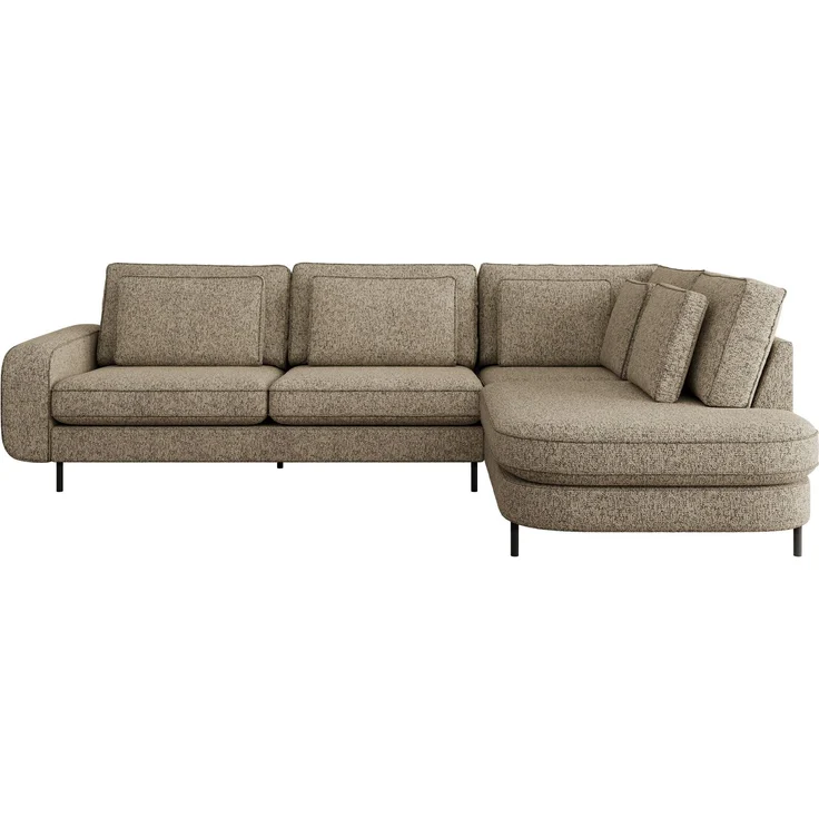 CALENO L-Form Ecksofa 317x225 cm, Massivholz-Rahmen & Wellenfedern, Sitzhöhe 51 cm, modernes Polstersofa rückenecht bezogen & freistehend - Dunkelbeige Strukture - Rechts Seite – Bild 7