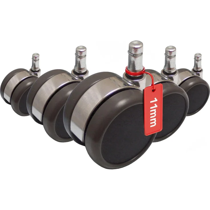 hjh OFFICE 619020 5X Design-Rollen 11mm / 65mm Stuhlrollen Bürostuhl für Hartböden Chrom (5er Pack)