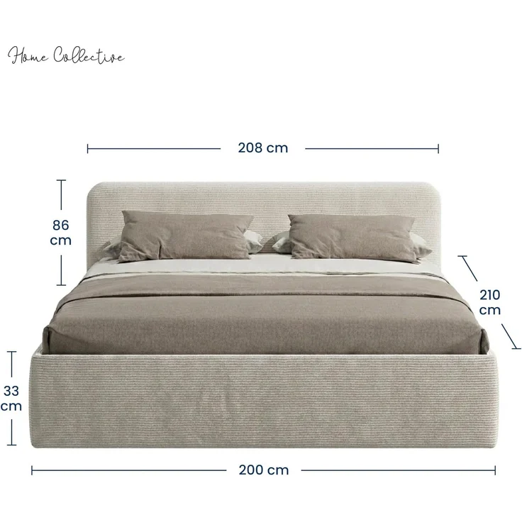 Home Collective Polsterbett Bett mit Stauraum, verstellbarem Lattenrost, viele Größen (Größen: 100x200 120x200 140x200 160x200 180x200 200x200, hochwertiger Kordstoff, made in Germany), wählbare Matratze Federkern oder Kaltschaum, Hellbeige – Bild 2