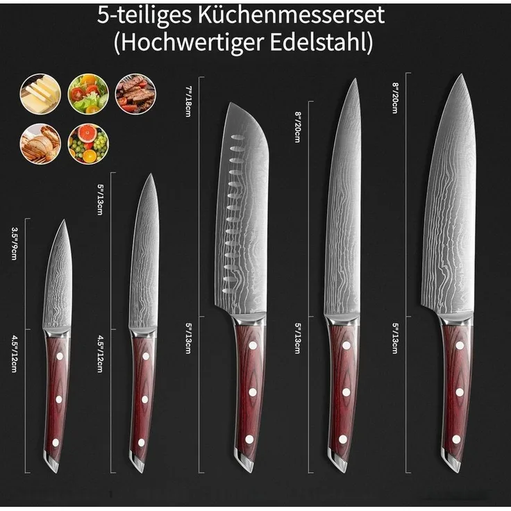 FOHERE Messer-Set 5-teilig Ultra Scharfes Küchenmesser Set, mit Geschenkbox (5-tlg)