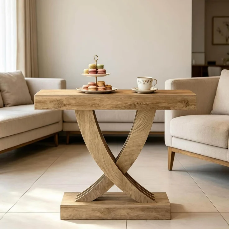 DESVIAE Beistelltisch mit X-Fußgestell aus MDF Braun, H 85 x T 110 x B 30 cm – Bild 3