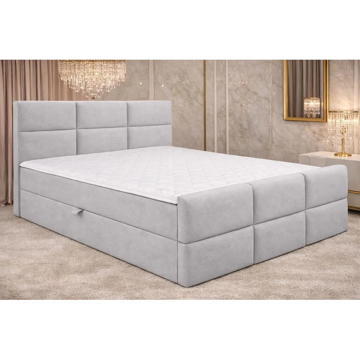 KRISAN MÖBEL Kontinentalbett BELLA 160 x 200 x 108 cm in Hellgrau Stoff MANILA mit Bettkasten und Topper inklusiv Grau – Bild 3
