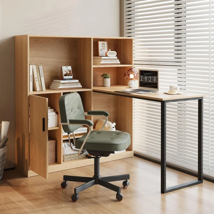 Ball & Cast Schreibtische (100 * 50 cm) mit Einem Großen Schrank, Einfacher Computertisch für Arbeitszimmer, Schlafzimmer, Einfach & Zeitsparend Montierbar, Natürlich