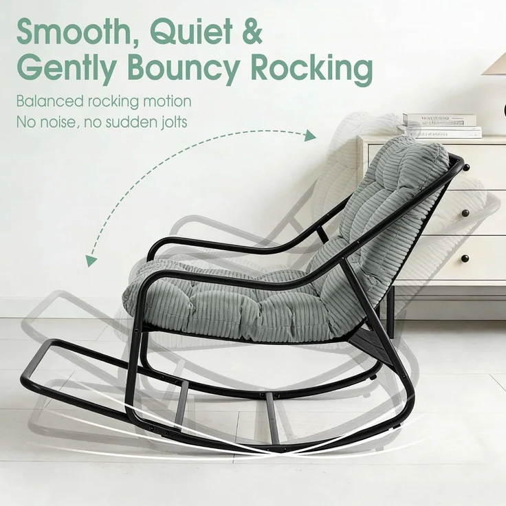 LVHOM Schaukelstuhl mit Fußstütze, Relaxsessel mit gepolstertem Kissen, ergonomischer Schaukelsessel, bis 130kg, Loungesessel für Balkon, Garten & Wohnzimmer – Bild 3