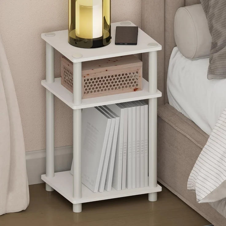 Furinno Just Turn-N-Tube Beistelltisch mit offener Aufbewahrung, 1 Packung, Weiß/Weiß
