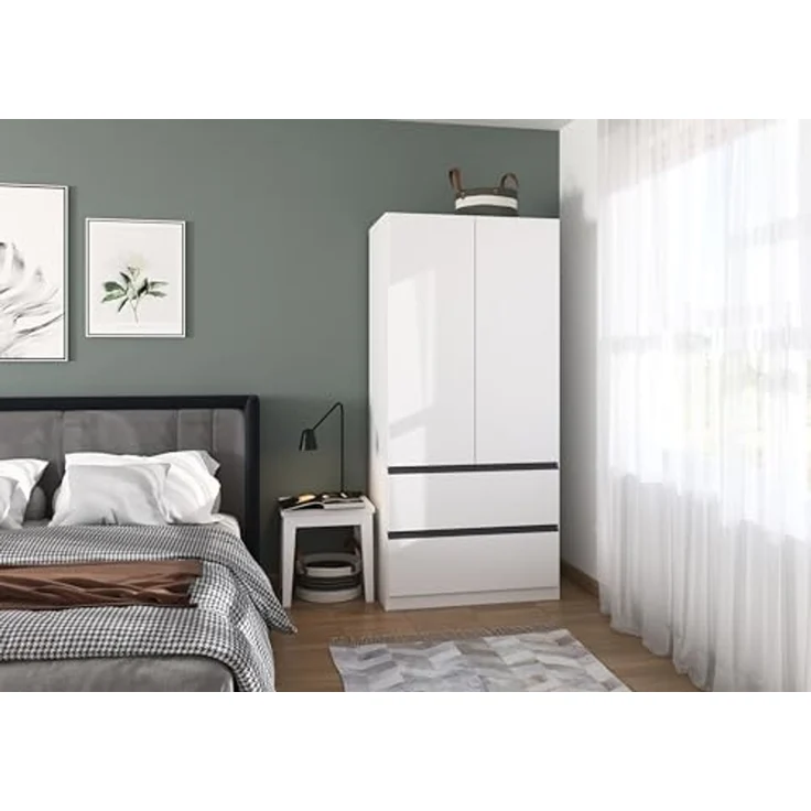 Rauch Möbel Costa, Kleiderschrank für Schlafzimmer, Kinderzimmer, Babyzimmer, Garderobe, Flur, 2-türig, 2 Schubladen, Push-to-Open, mit Zubehör Premium, Farbe Weiß, Breite 91 cm – Bild 2
