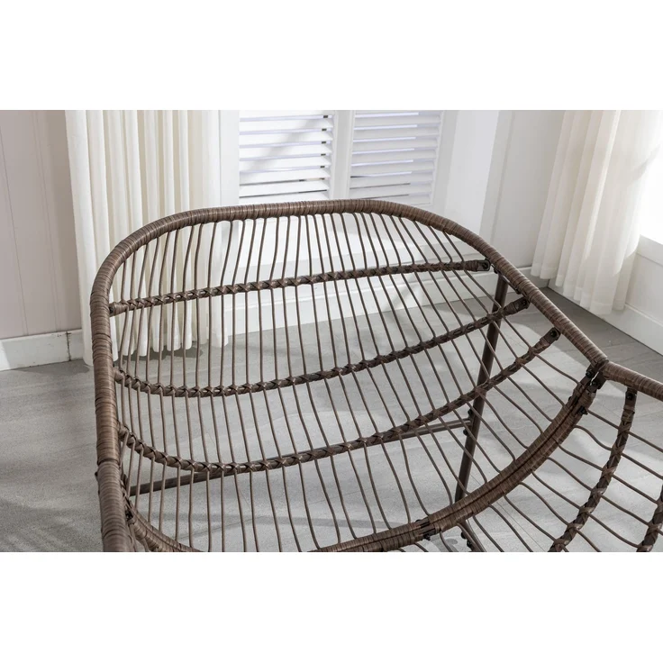 Breiter Rattan-Schaukelstuhl mit 15 cm dickem Kissen, stabilem Stahlrahmen & abnehmbarem Bezug für Garten & Balkon,Grün – Bild 10
