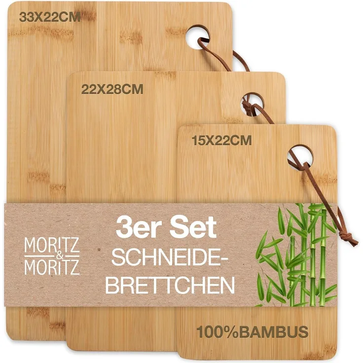 Moritz & Moritz Schneidebrett Bambus Frühstücksbrettchen - 3er Schneidebrett Holz Set, Bambus, (3er Set, 3-St, Set), 3 Größen
