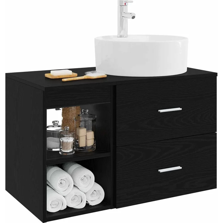 vidaXL Badezimmerschrank-Set 2 stk. Schwarz Eichen-Optik 3403905 – Bild 3