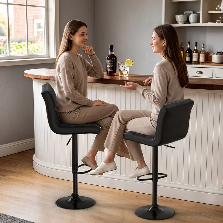 Botifly 2er Set Barhocker Schwarz Kunstleder, Höhenverstellbar 60-80cm, 360° Drehbare Barstühle mit Fußstütze, SGS-zertifizierte Gasdruckfeder, für Küche, Bar & Theke – Bild 6