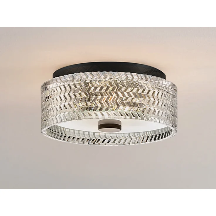 Retro LED Deckenleuchte Schwarz mit Chevron Glas Lampenschirm Ø 30,5cm – Bild 3