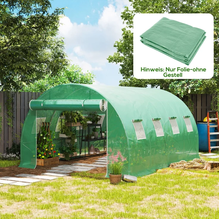 Outsunny Gewächshausfolie, PE, Grün, 400L x 300B x 200H cm – Bild 2