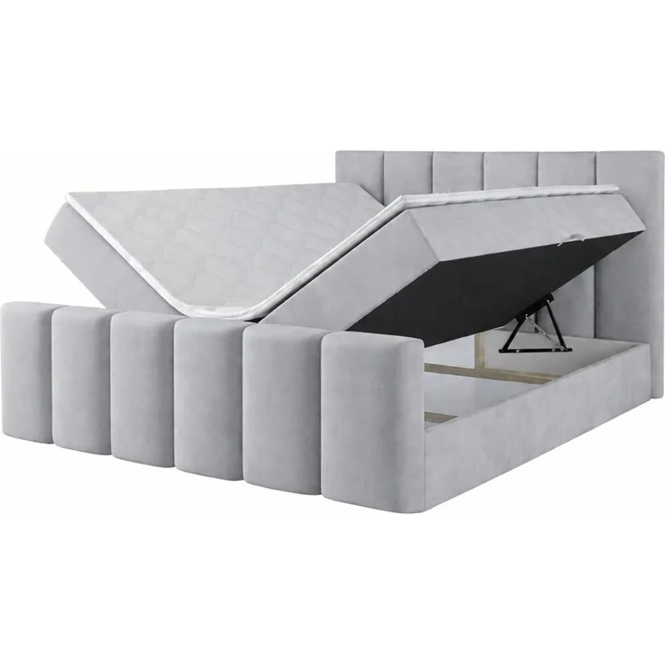 KRISAN MÖBEL Polsterbett JULIETT 120 x 200 cm mit Stauraum, Bettkasten, gepolstertem Kopf- und Fußteil, modernes Doppelbett, in Hellgrau inkl Topper – Bild 4