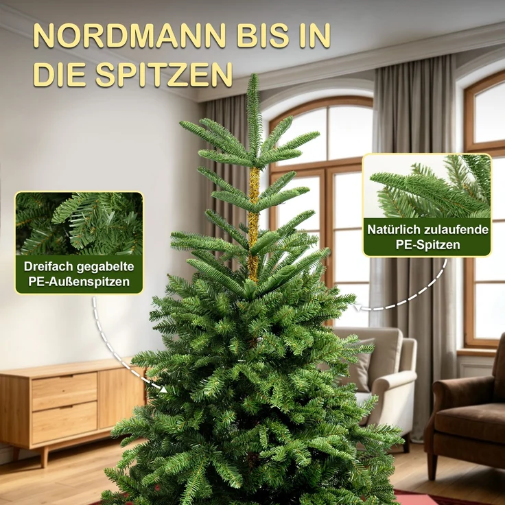 Aurelia Home Weihnachtsbaum künstlich 150 cm – Nordmann-Optik aus PE/PVC, Holzständer, Tasche – Bild 3