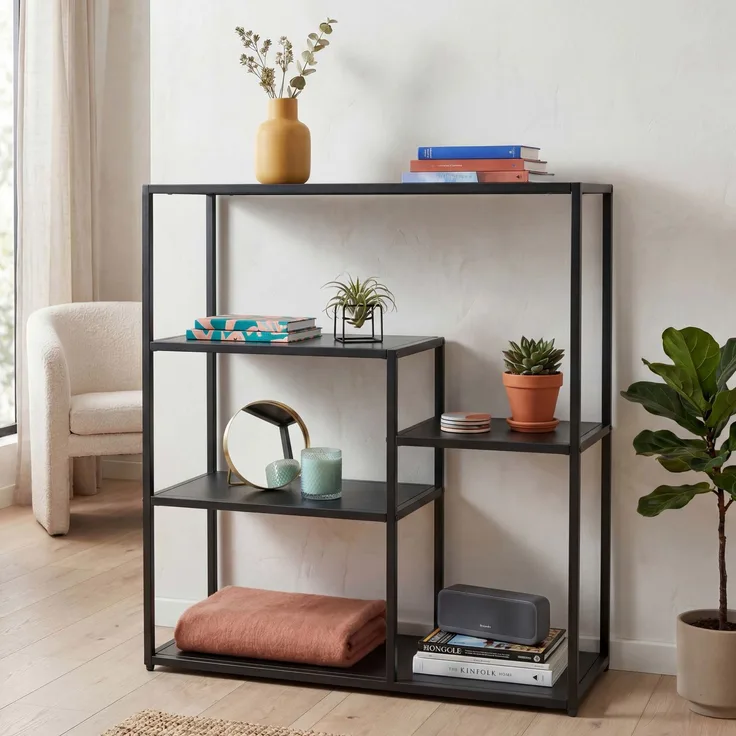 Regal HWC-P98, Wohnregal Standregal Ablageregal, Industrial Metall 80 x 80 x 30 cm ~ schwarz